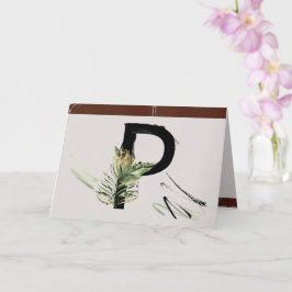 Tarjeta Monograma P con letra pintada embellecida de selva