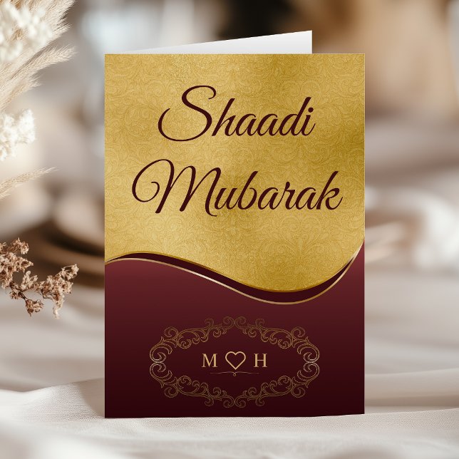 Tarjeta Monograma personalizado de oro de Borgoña Shaadi M (Subido por el creador)