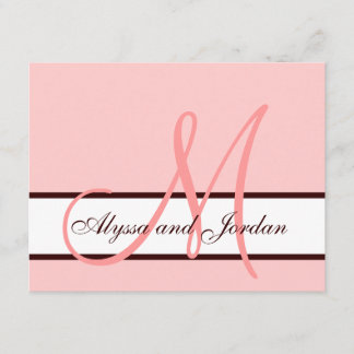Tarjeta Monograma RSVP boda rosa y marrón
