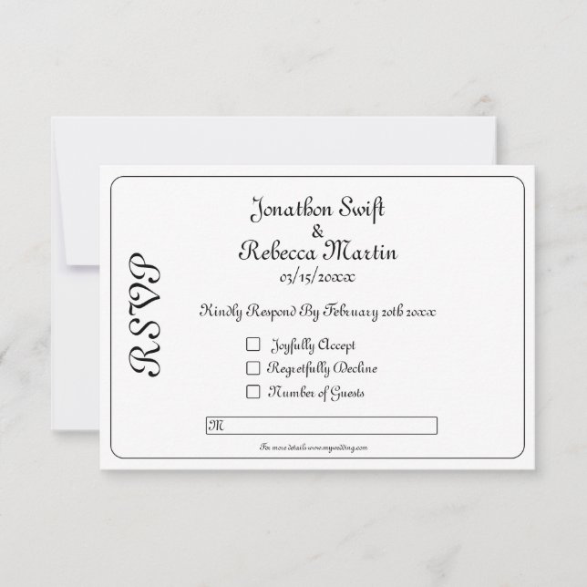 Tarjeta Monograma RSVP de Boda Blanca y Negra (Anverso)