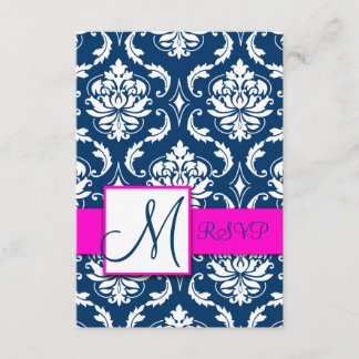 Tarjeta Monograma RSVP de la Marina de Fuchsia Blu