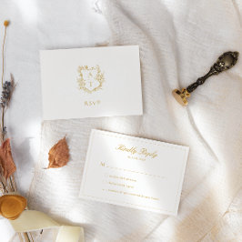 Tarjeta Monograma RSVP Escudo de guión dorado boda