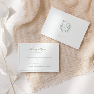 Tarjeta Monograma RSVP Escudo de guión verde Sage