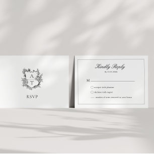 Tarjeta Monograma RSVP Escudo Floral Formal boda