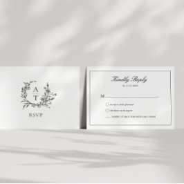 Tarjeta Monograma RSVP para Escudo blanco y negro