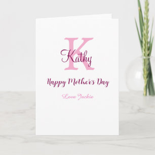 Tarjeta monograma simple minimalista día de la madre nombr
