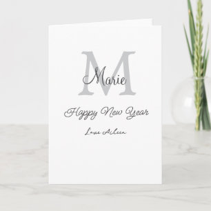 Tarjeta monograma simple minimalista feliz año nuevo nombr