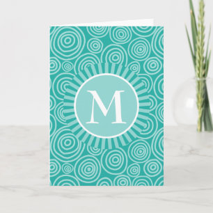 Tarjeta Monograma Turquesa Blanco Espirales - Personalizad