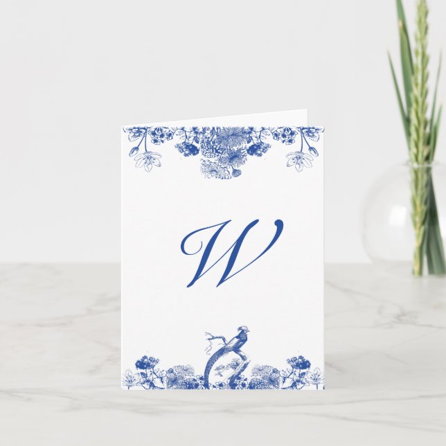 Tarjeta Monogramación del patrón de China floral azul y bl (Anverso)