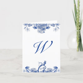 Tarjeta Monogramación del patrón de China floral azul y bl
