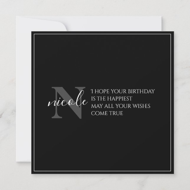 Tarjeta Monogramada de Cumpleaños Moderno Blanco y (Reverso)