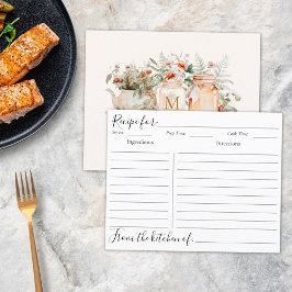 Tarjeta monogramada de receta de frambuesa floral