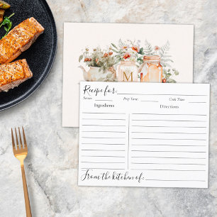 Tarjeta monogramada de receta de frambuesa floral 