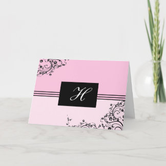 Tarjeta monogramada rosa y negra de personalizable