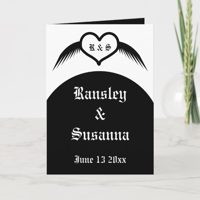 Tarjeta Monogramado Boda gótico Personalizado del corazón  (Anverso)