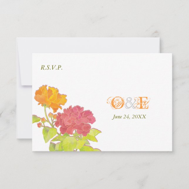 Tarjeta Monogrammed Peony Wedding RSVP (Anverso)