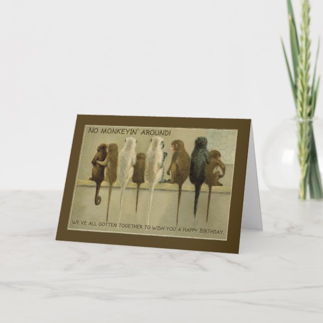 Tarjeta Monos Cumpleaños De Negocios De Grupo, Humor (Anverso)