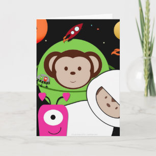 Tarjeta Monos en el espacio con el planeta extranjero