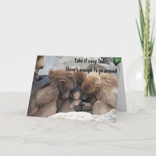 Tarjeta Monos madres y animales bebés saludando (Anverso)