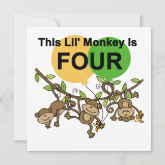 Tarjeta Monos que se balancean 4ª camisetas de cumpleaños 