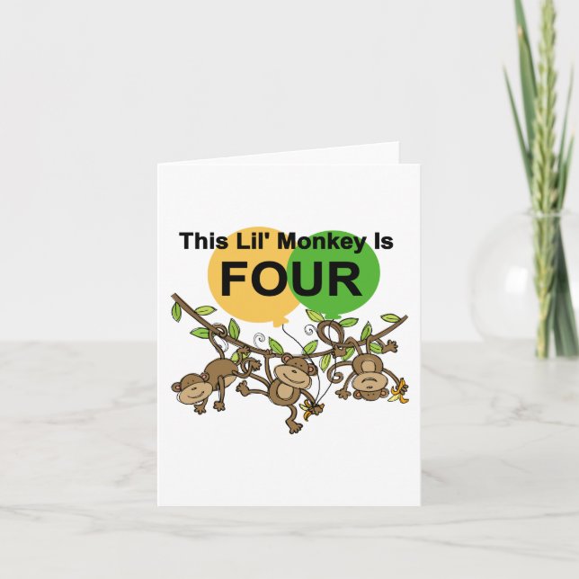 Tarjeta Monos que se balancean 4ª camisetas de cumpleaños  (Anverso)