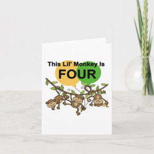 Tarjeta Monos que se balancean 4ª camisetas de cumpleaños