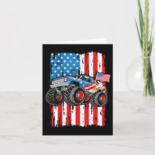 Tarjeta Monster Camión Bandera Estadounidense Niños Patrió (Anverso)