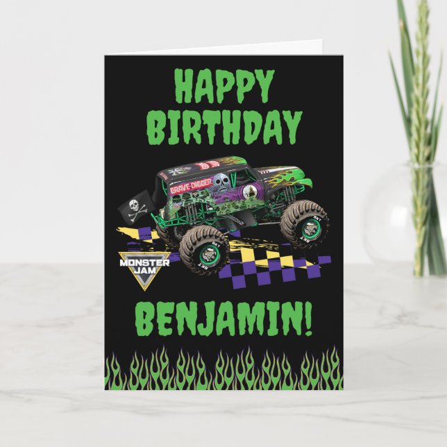 Tarjeta Monster Jam Grave Digger Feliz Cumpleaños (Anverso)
