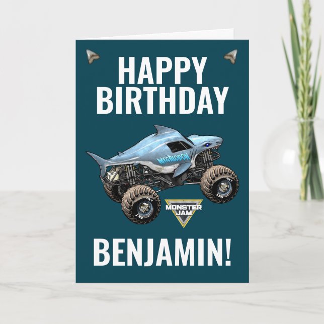 Tarjeta Monster Jam Megalodon Feliz Cumpleaños (Anverso)
