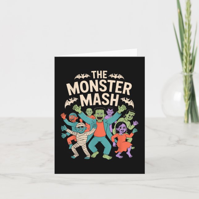 Tarjeta Monster Mash Halloween Dance Fiesta Cute Retro (Anverso)