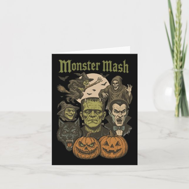 Tarjeta Monster Mash Retro Halloween Funny Monster Spooki (Anverso)