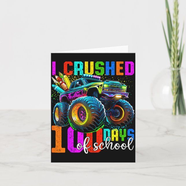Tarjeta Monster Truck 100th Day Of School Boys 100 Days Of (Anverso)