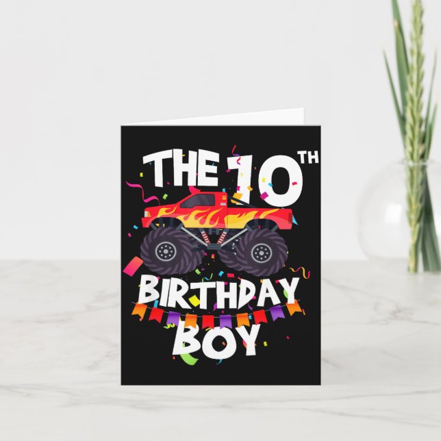 Tarjeta Monster Truck 10th Birthday Boy Funny 10 Years Old (Anverso)