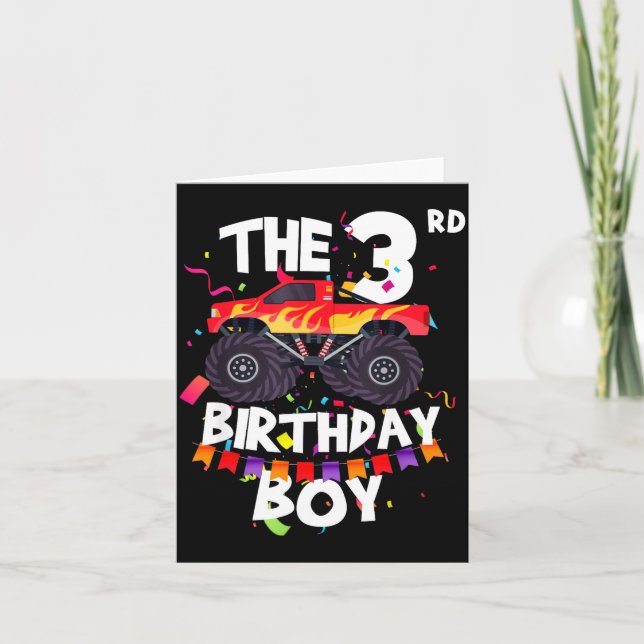Tarjeta Monster Truck 3rd Birthday Boy Funny 3 Years Old B (Anverso)