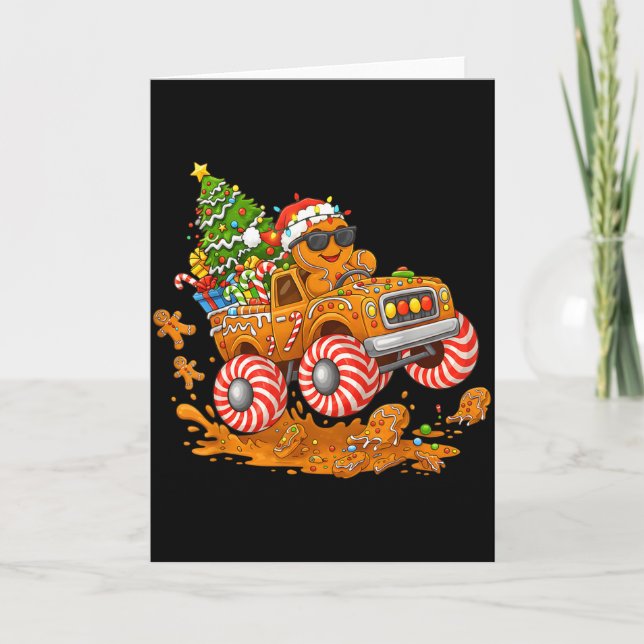 Tarjeta Monster Truck Gingerbread Man Funny Christmas Baki (Anverso)