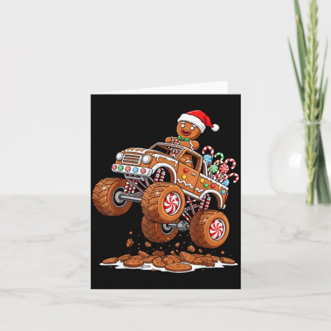 Tarjeta Monster Truck Gingerbread Man Funny Christmas Baki (Anverso)