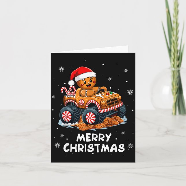 Tarjeta Monster Truck Gingerbread Man Funny Merry Christma (Anverso)
