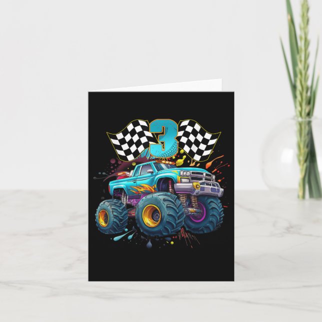 Tarjeta Monster Truck Niño de 3 años Tercer cumpleaños aso (Anverso)