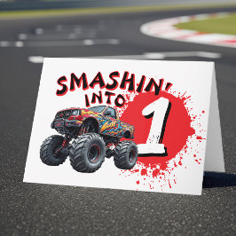 Tarjeta Monster Truck Smash Kids Feliz primer cumpleaños