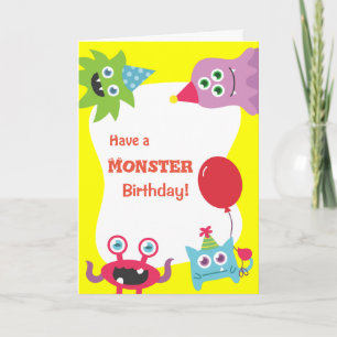 Tarjeta Monstruito Divertido Colorido Feliz Cumpleaños
