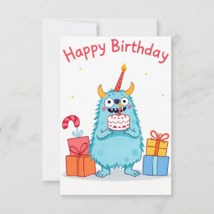 Tarjeta monstruo de cumpleaños feliz