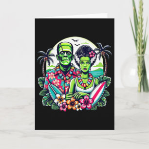 Tarjeta Monstruo de Frankenstein y Novia Tropical Hawaiano