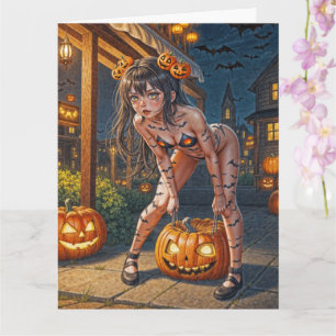 Tarjeta Monstruo de Halloween Jack-o-Lantern y chica murci