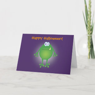 Tarjeta monstruo de rana con fondo, ¡Feliz Halloween!
