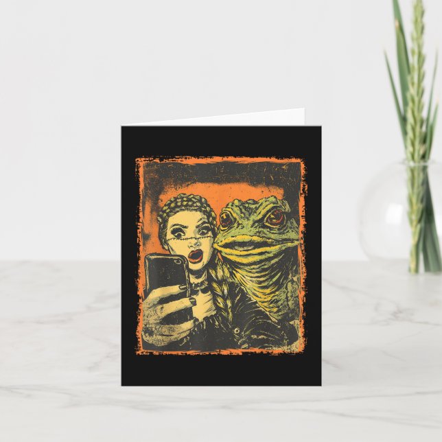 Tarjeta Monstruo de Sapo Selfie Con Chica Goth Horror Cómi (Anverso)
