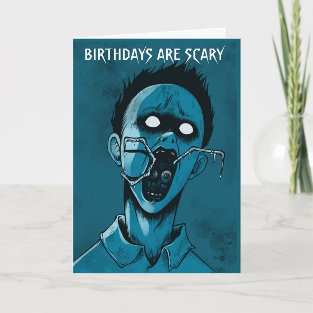 Tarjeta Monstruo del horror azul Personalizado cumpleaños  (Anverso)