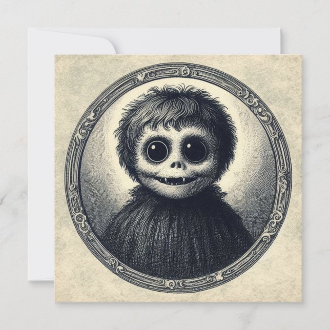 Tarjeta Monstruo espantoso horror Ilustracion antiguo (Anverso)