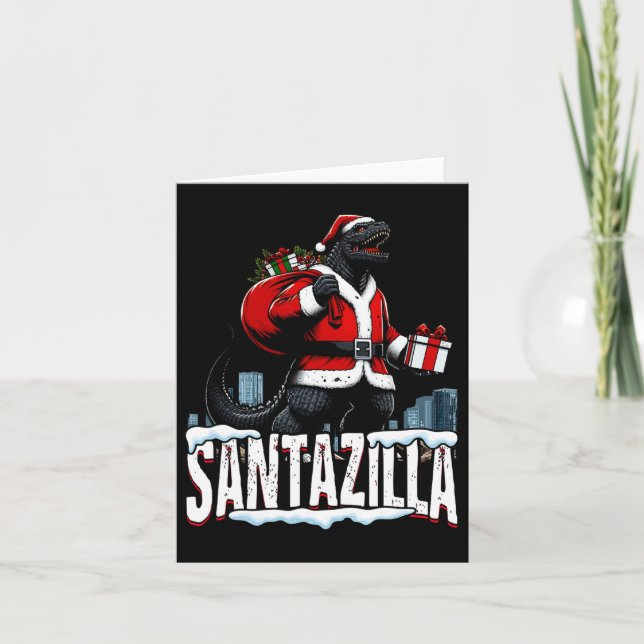 Tarjeta Monstruo japonés de Santazilla Kaiju Santa Navidad (Anverso)