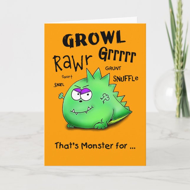 Tarjeta Monstruo que gruñe del feliz Halloween (Anverso)