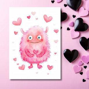 Tarjeta Monstruo rosa lindo del día de San Valentín tarjet
